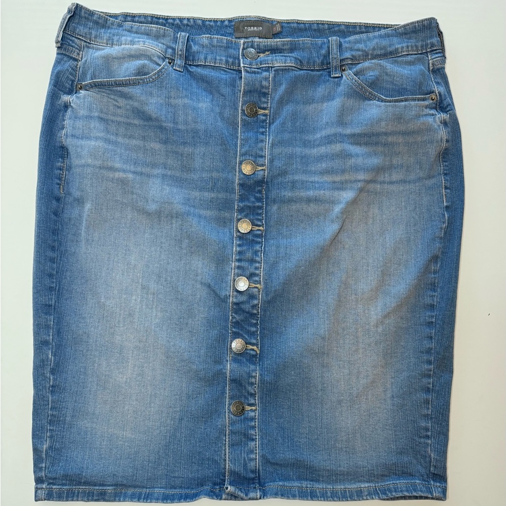 torrid Blue Button-Front Denim Pencil Skirt